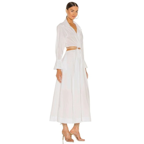 JONATHAN SIMKHAI Alex Pleated Cut Out Dress in White Medium New Nwt Shirtdress - Picture 4 of 15